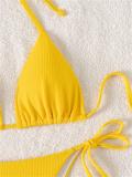 Yellow Thick Striped Triangle Halter Bikini Sexy Brazilian Swimsuit Women String Swimwear