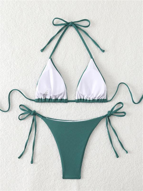 Dark Green Triangle Halter Bikini Sexy Brazilian Swimsuit Women String Swimwear