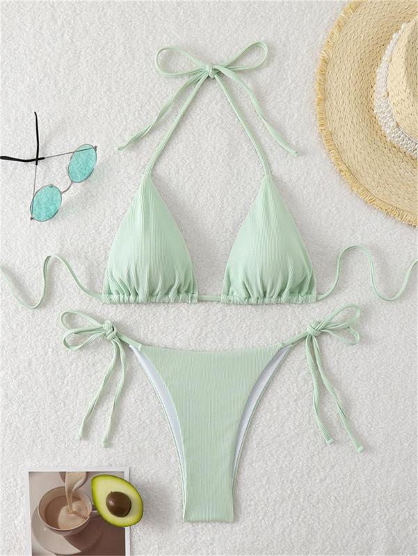 Mint Green Triangle Halter Bikini Sexy Brazilian Swimsuit Women String Swimwear