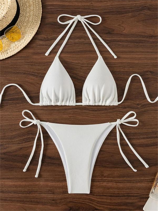 White Triangle Halter Bikini Sexy Brazilian Swimsuit Women String Swimwear