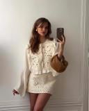 Apricot Two Pieces Knitted Embroidered Fashion T-Skirt Sexy Bodycon Mini Dress Set