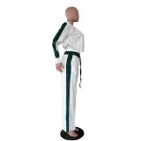 White Two Pieces Zipper Long Sleeve Fashion Top Wide Leg Pant Overalls Clothing