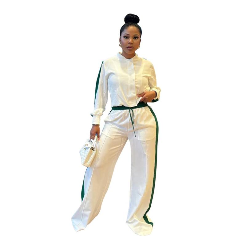 White Two Pieces Zipper Long Sleeve Fashion Top Wide Leg Pant Overalls Clothing
