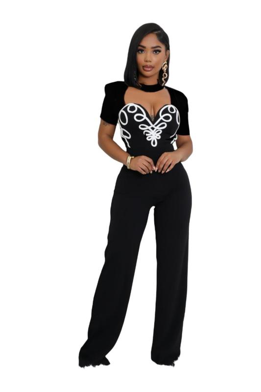 Black Fashion Stripe Patchwork Bodycon Jumpsuits Women Hollow-out Short Sleeve Rompers