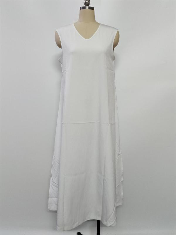 White Sleeveless Fashion Women Summer Elegant Slit Side Maxi Dress