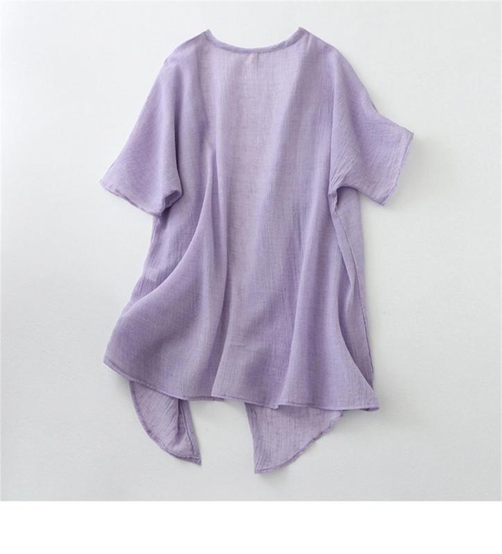 Purple Ultra-thin Cotton Linen Loose Cardigan Women's Mid-length Shawl Jacket Outer Sunscreen Shirt