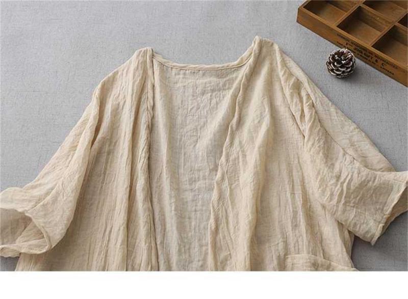 Apricot Ultra-thin Cotton Linen Loose Cardigan Women's Mid-length Shawl Jacket Outer Sunscreen Shirt