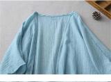 Blue Ultra-thin Cotton Linen Loose Cardigan Women's Mid-length Shawl Jacket Outer Sunscreen Shirt
