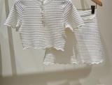 White Knitted Hollow Out Pearls Neck Fashion Top Slim Fit Bodycon Skirt Dress Sets