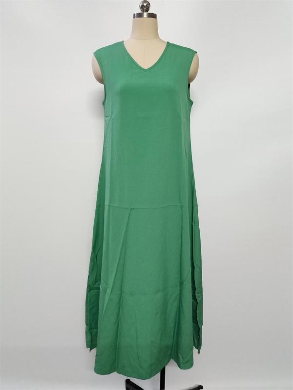Green Sleeveless Fashion Women Summer Elegant Slit Side Maxi Dress