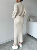 Apricot Two Pieces Sets Knitted Sweater Going Out Fashion Midi Skirt Dress