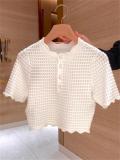 White Knitted Hollow Out Pearls Neck Fashion Top Slim Fit Bodycon Skirt Dress Sets
