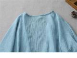Blue Ultra-thin Cotton Linen Loose Cardigan Women's Mid-length Shawl Jacket Outer Sunscreen Shirt