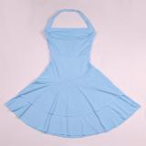 Blue Sleeveless Straps Low Cut Party Club Mini Skirt Dress