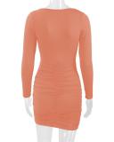 Orange Red Long Sleeve Deep V Neck Cut Out Bodycon Mini Dress