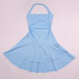 Blue Sleeveless Straps Low Cut Party Club Mini Skirt Dress