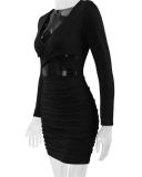 Black Long Sleeve Deep V Neck Cut Out Bodycon Mini Dress
