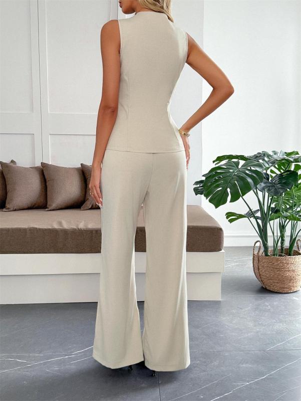 Apricot Sleeveless Vest Top Straight Fashion Wide Leg Pant Sets