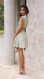 Matcha High Neck Cut Out Waist Pleated Women Fashion Street Wear Dress