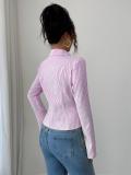 Pink Striped Long Sleeve Single Breasted Casual Women's Fashion T-Skirt