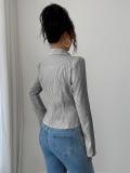 Pink Striped Long Sleeve Single Breasted Casual Women's Fashion T-Skirt