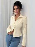 Beige Striped Long Sleeve Single Breasted Casual Women's Fashion T-Skirt 004