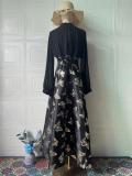 Black Puff Sleeve Mesh Bodycon Gilding Elegant Formal Long Dress