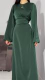 Green Long Sleeve Solid Color Elegant Women Back Lace Up Fashion Maxi Dress
