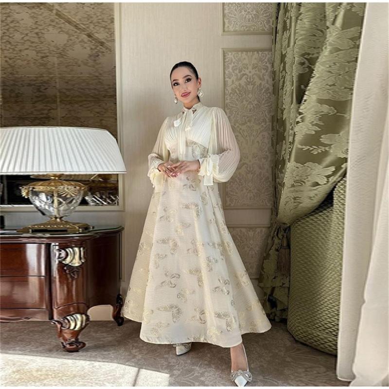 Apricot Puff Sleeve Mesh Bodycon Gilding Elegant Formal Long Dress