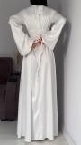 White Long Sleeve Solid Color Elegant Women Back Lace Up Fashion Maxi Dress