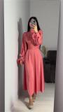 Orange Red Puff Sleeve Pleated Waist Elegant Women's Evening Party Dress