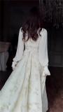 Apricot Puff Sleeve Mesh Bodycon Gilding Elegant Formal Long Dress
