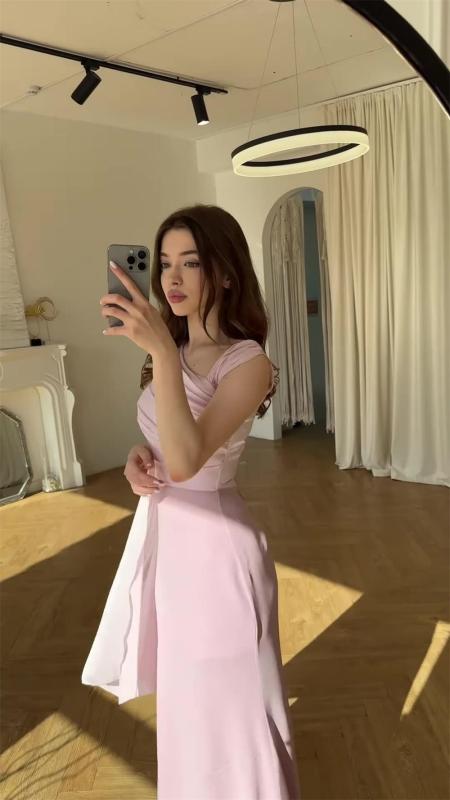 Pink Luxury Mesh Stain Cut Out Long Sleeve Pleated Back Lace Up Evening Formal Maxi Dress