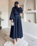 Royal Blue Autumn New Middle East Dubai Flower Lantern Sleeve Loose Skirt Dress Suits Two-piece Set
