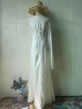 White Luxury Mesh Stain Cut Out Long Sleeve Pleated Back Lace Up Evening Formal Maxi Dress