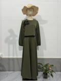 Green Autumn New Middle East Dubai Flower Lantern Sleeve Loose Skirt Dress Suits Two-piece Set