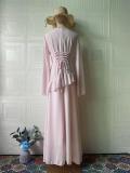 Pink Mesh Long Sleeve See Through Luxury Women Simple Fashion Evening Party Maxi Dress