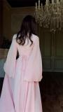 Pink Mesh Long Sleeve See Through Luxury Women Simple Fashion Evening Party Maxi Dress