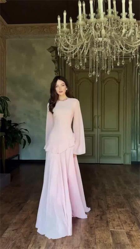 Pink Mesh Long Sleeve See Through Luxury Women Simple Fashion Evening Party Maxi Dress