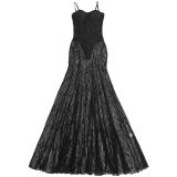 Black Straps Lace Hollow Out V Neck See Through Evening Party Dress