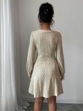 Apricot Chic Fashion Women Knitting V Neck Sweaters Mini Skirt Dress