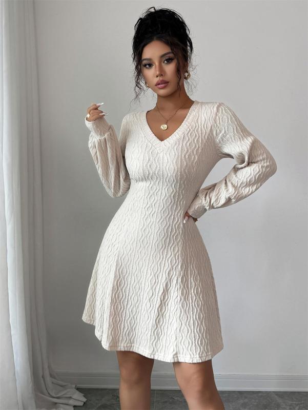 White Chic Fashion Women Knitting V Neck Sweaters Mini Skirt Dress