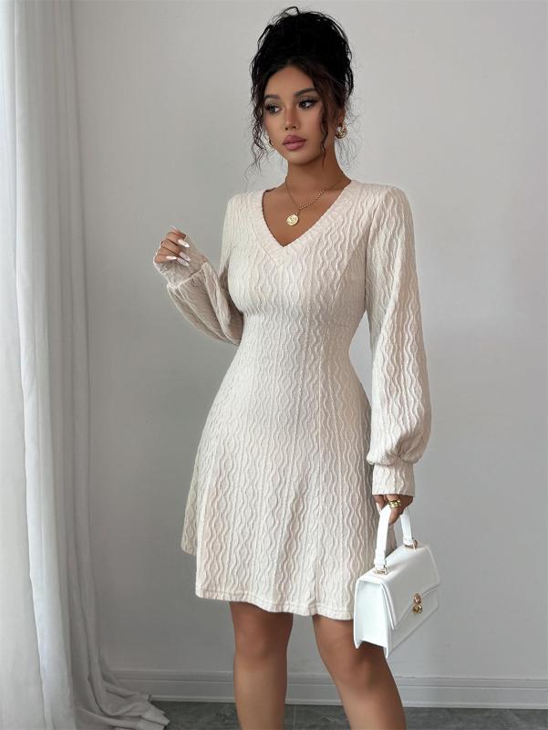 White Chic Fashion Women Knitting V Neck Sweaters Mini Skirt Dress