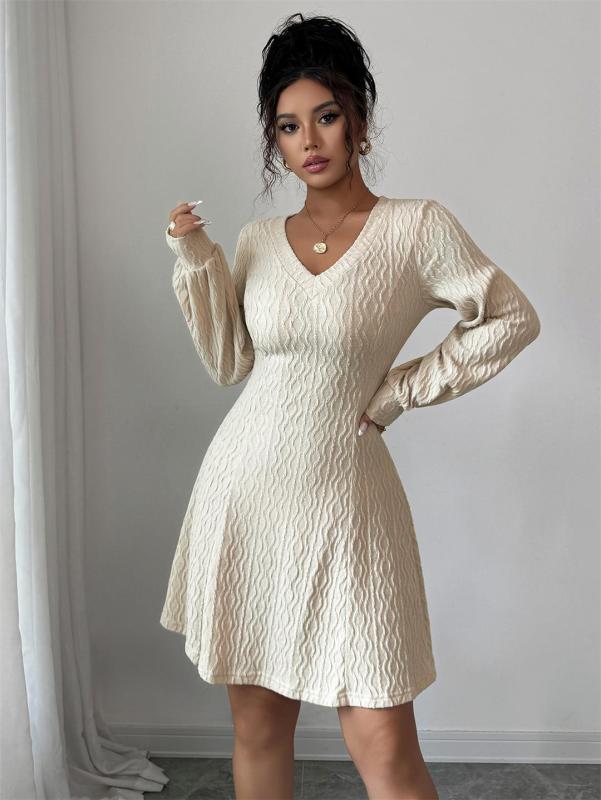 Apricot Chic Fashion Women Knitting V Neck Sweaters Mini Skirt Dress