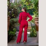 Red Long Sleeve Lace Hollow Out Patchwork Belted Wide Leg Sexy Jumpsuit