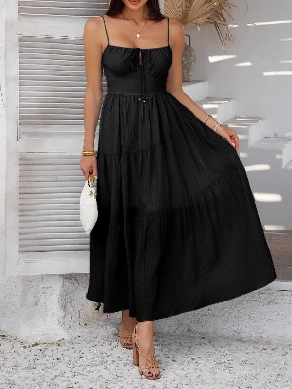 Black Strapless Low Cut Lace Up Pleated Women Boho Evening Party Dress