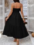 Black Strapless Low Cut Lace Up Pleated Women Boho Evening Party Dress
