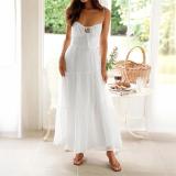 White Strapless Low Cut Lace Up Pleated Women Boho Evening Party Dress