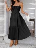 Black Strapless Low Cut Lace Up Pleated Women Boho Evening Party Dress
