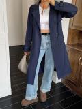 Royal Blue Women's Casual Winter Autumn Adjustable Waist Pockets Long Trench Coat with Belt Windbreaker